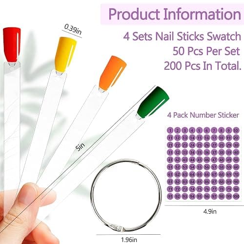 BQAN Nail Swatch Sticks 200 Pcs Clear with Ring & Number Stickers | Nail Polish Color Display | Sample Presentation | Collection Management | Nail Art Practice | Home & Salon Use thumbnail 2