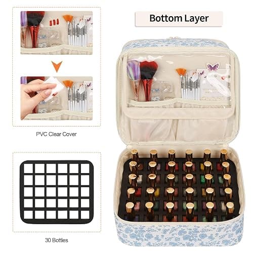 Ethereal Nail Polish Organizer Bag Holds 30+ Bottles(15ml/0.5 fl.oz) UV Nail Lamp,2 Layer Gel Polish Travel Storage Bag for Nail Kit, Gift for Manicurist, Girls thumbnail 4