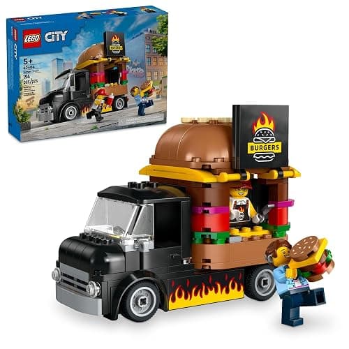LEGO City Burger Truck Toy Building Set, Fun Gift for Kids Ages 5 Plus, Burger Van and Kitchen Playset, Vendor Minifigure and Accessories, Imaginative Pretend Play for Boys and Girls, 60404 - Image 1