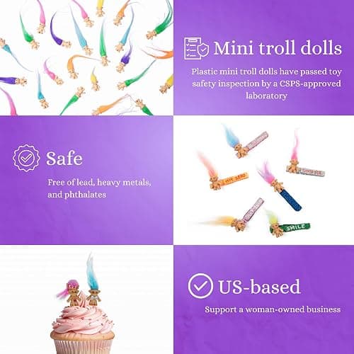 10 PCS Long-haired Lucky Mini Troll Dolls, Assorted Hair Colors, 0.78" Bodies, 2" Hair. Cake Toppers, Action Figures, School Project, Arts and Crafts, Party Favors thumbnail 8