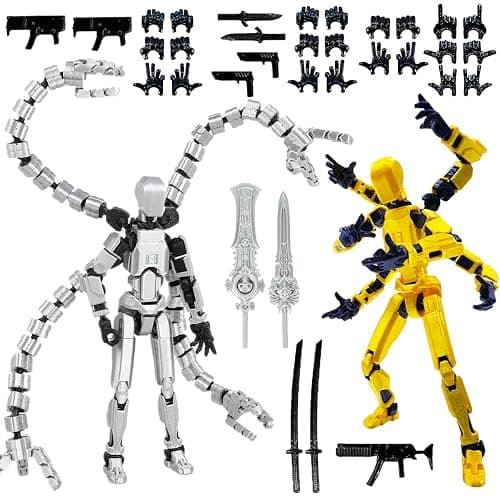 T13 3D Action Figure Set (Assembly Completed) 2 Pcs, 3D Printed Multi-Jointed, Titan 13 Action Figures, Multi-Articular Lucky Mobile Robot Nova,Desktop Decorations for Game Lovers Toys (Sliver Gold) - Image 1