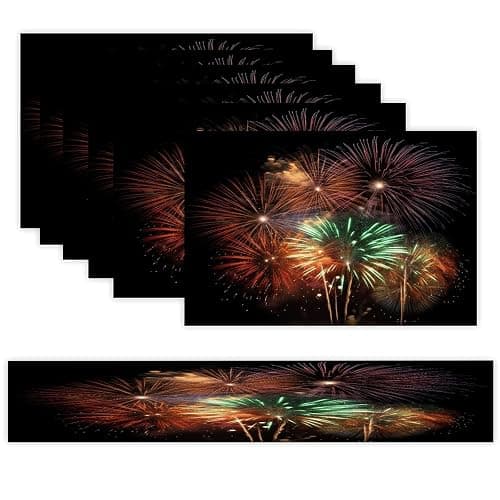 Splendid Fireworks Table Runner and Placemats of 6 Washable Heat Resistant Place Mats with Table Runner Vintage Holiday Table Mat Set for Holiday Party Kitchen Dining Deco - Image 1