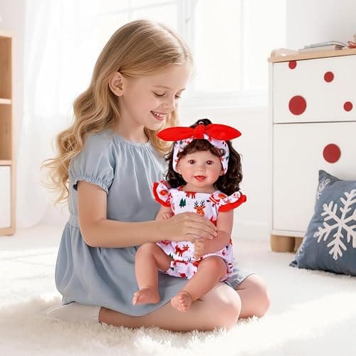 BABESIDE Reborn Baby Doll Clothes for 17- 22 Inch Dolls, Cute Santa Pattern Realistic Baby Doll Clothes Outfits with Headband, for Girls thumbnail 6