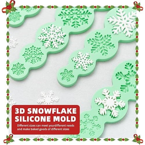 KALAIEN Snowflake Silicone Mold,2Pcs Christmas Silicone Mould Snowflake Fondant Mold,3d Winter Cupcake Topper for Chocolate Cake Decoration Molds thumbnail 5