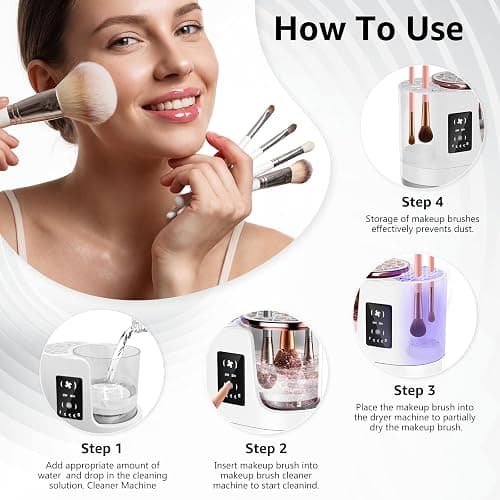 3-in-1 Electric Makeup Brush Cleaner & Dryer, Automatic Brush Cleaner Machine with Deep Cleaning & Adjustable Drying, USB-Powered for All Size Makeup Brushes, Blush Brushes & Sponges thumbnail 4
