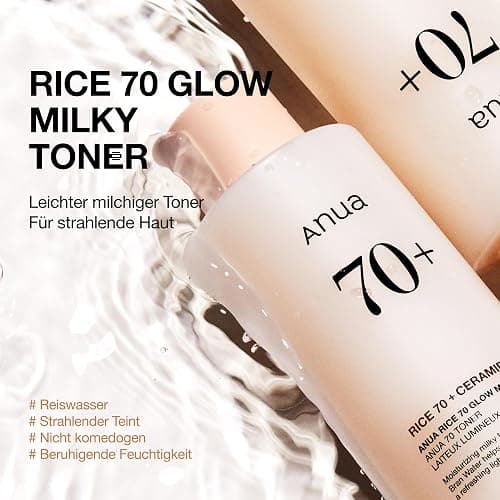 Anua Rice 70 Glow Milky Toner, Korean Skincare, 250ml | Glass & Dewy Skin, Hydration & Barrier Care, Reiswasser, Niacinamid, Ceramide, Alle Hauttypen, Duftstofffrei, Nicht Komedogen thumbnail 2
