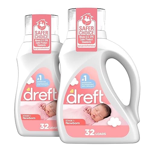 Dreft Newborn Baby Liquid Laundry Detergent, Gentle on Sensitive Skin, HE Compatible, 2 Pack, 32 Loads Each, Baby Laundry Detergent, Newborn Essentials - 46 Fl Oz (Pack of 2)