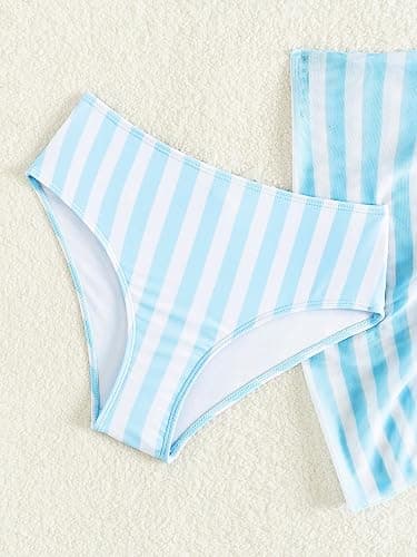 SEGT Girl's 3 Piece Striped Bikini Swimwear Cute Swimsuits Bathing Suit High Waisted with Cover Up Beach Skirt thumbnail 4