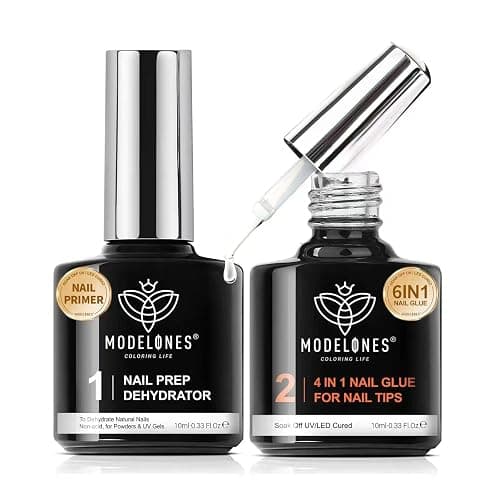 modelones Nagelkleber 6 in 1 und Primer für Gelnägel 2x10 ML, Nail Glue Gel für Nail Tips, Nagelspitzen, Press on Nails Nageltips UV Nagelkleber Brauchen Aushärten unter UV Nagellampe - Image 1