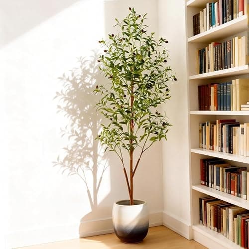 CyanZen 6FT Artificial Olive Tree Indoor, Tall Faux Olive Tree with Pot&Basket, Large Fake Olive Tree with Realistic 1080 Silk Leaves and 60 Fruits for Living Room Home Office Decor. thumbnail 4