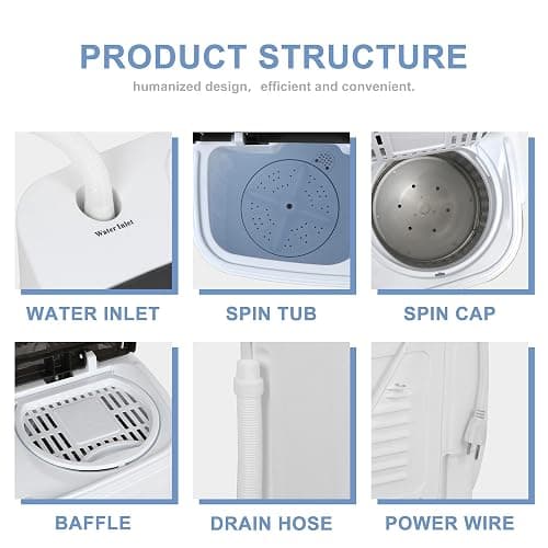 SUPER DEAL Compact Mini Twin Tub Washing Machine 13lbs Capacity Portable Washer Wash and Spin Cycle Combo, Built-in Gravity Drain for Camping, Apartments, Dorms, College, RV’s and Small Spaces thumbnail 6