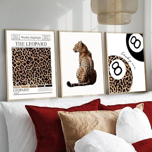 Set of 3 Trendy Leopard Wall Art Funky Lucky 8 Ball Posters Prints Preppy Room Aesthetic Cheetah Wall Decor Pictures for Girls Bedroom Apartment Dorm Unframed 12x16in thumbnail 5