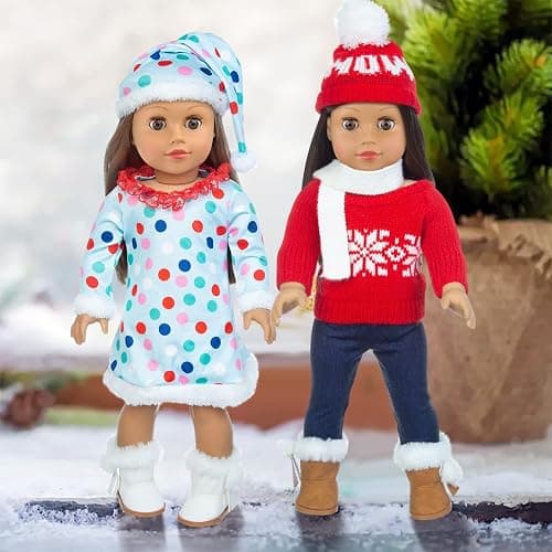 ZITA ELEMENT 2 Sets 18 Inch Girl Doll Christmas Clothes Outfits with Shoes and Christmas Accessories - 18 Inch Christmas Doll Clothes Dress Boots Hat Scarf Hairclips Bag thumbnail 2