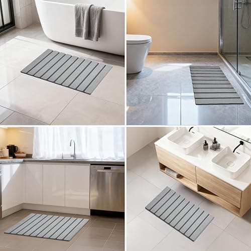 AWW Foldable Stone Bath Mat, Super Absorbent Diatomaceous Earth Mats, Non-Slip 23.6 x 15.5 Inch Quick Drying Mat, Compact and Easy to Store Bath Mats for Bathroom, Easy to Clean, Grey thumbnail 6