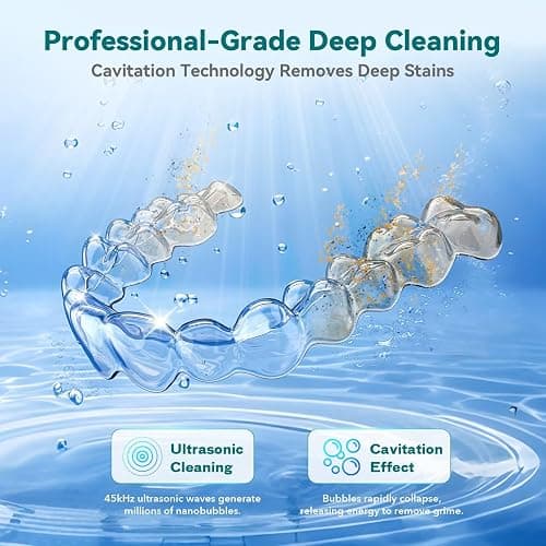 Dental Ultrasonic Retainer Cleaner Machine - 45kHz Dental Cleaning Pod with 4 Modes, Digital Timer & 200ML Capacity for Denture, Mouth Guard, Aligner, Night Guard, Braces, Toothbrush Head & Jewelry thumbnail 2