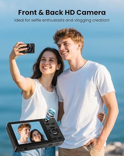 Vitaler Digital Camera with Front Rear Lens, Autofocus 64MP 4K Camera for Photography with 32GB Card, Portable Compact Point and Shoot Camera for Teens Adult Beginner with Metal Shell, 2000mAh Battery thumbnail 2