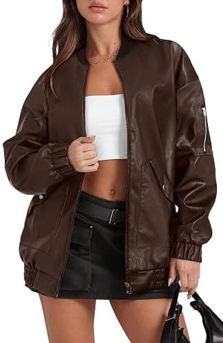 Sampeel Leather Jacket Women Faux Oversized Motorcycle Bomber Coats 2025 Fall Fashion Outfits Winter Clothes - Image 1