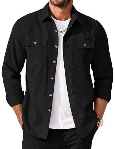COOFANDY Men's Long Sleeve Button Up Shirt Jacket with Flap Pockets - Image 1