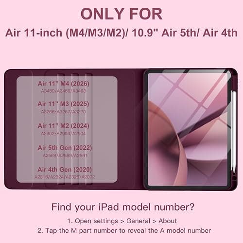 Harvopu for iPad Air 11 Inch & Air 5th 4th Generation Case with Keyboard | 7 Colors Backlit, Detachable Keyboard Folio Cover for iPad Air 11-inch M4/M3/M2, Air 5/Air 4 with Pencil Holder, Mulberry thumbnail 2