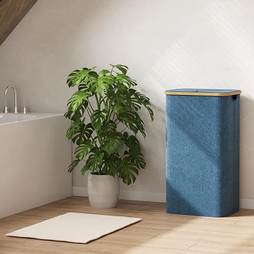 Lifewit 100L Laundry Basket with Lid, Clothes Hampers for Laundry with Bamboo Handles and A Removable Bag, Large Foldable Laundry Hamper for Bedroom, Bathroom, Dorm, Laundry Room, Dark Blue thumbnail 7