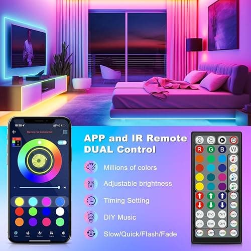 Ruban LED, 10M Flexible RGB Bande LED Decoration Chambre, Bluetooth App Contrôle Synchroniser avec Rythme de Musique, Led Chambre pour Gaming Room, Plafond, Mariage, Fête, Cuisine, TV, Bureau thumbnail 3