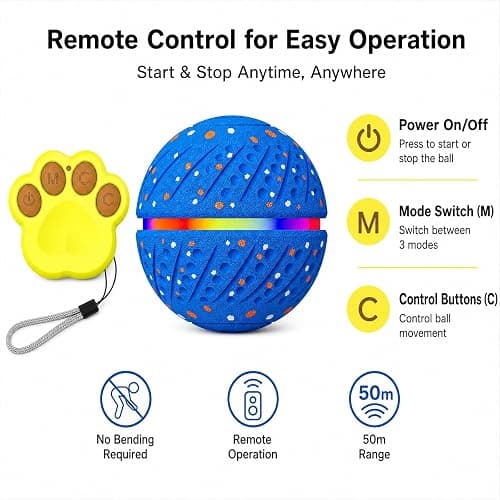 Interactive Dog Ball Toy with Remote Control, Durable E-TPU Material,3 Modes Automatic Bouncing Dog Ball with RGB Lights, IP54 Waterproof Electronic Dog Toy for Puppy, Medium and Large Dogs thumbnail 5