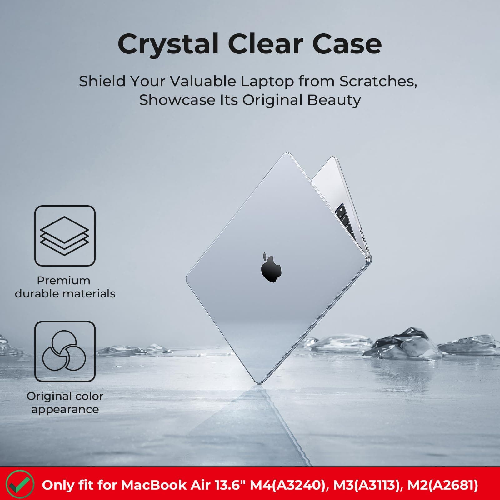 EooCoo Compatible with MacBook Air 13 inch Case M5 2026-2022 M4 M3 M2 Model A3449 A3240 A3113 A2681, Clear Air 13.6" Laptop Hard Shell Case + Keyboard Cover + Screen Film, Crystal Clear thumbnail 6