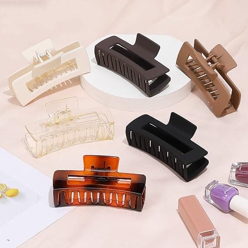 Sisiaipu 4 Inch Big Hair Claw Clips 6 Pcs Large Claw for Thick Hair Square Hair Clips for Women Rectangle Hair Clips Nonslip Acrylic Banana Jaw Clips Hair Accessories for Girls (Amber) thumbnail 5