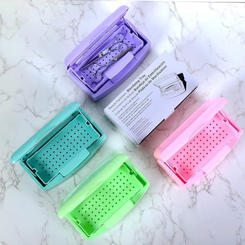 Plastic Sterilizing Tray-Sterilization Tray,Clean Sterilizer Box Storage Organizer for Nail,Tweezers,Hair Salon,Spa & Cutter Manicure Equipment-Clear Lid Pink thumbnail 7