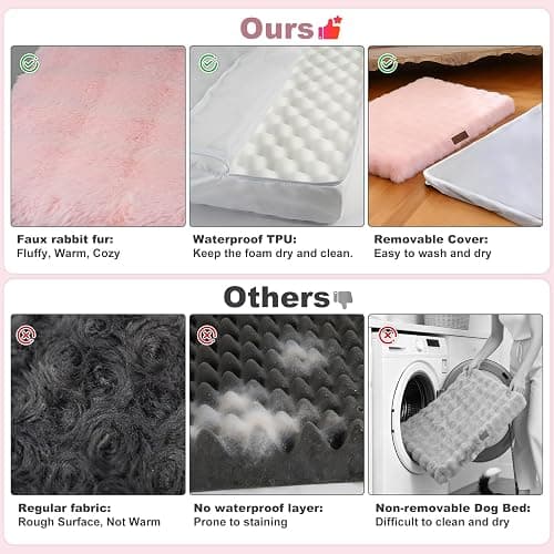 Vhen When Orthopedic Dog Beds for Medium Dogs, Fluffy Faux Rabbit Fur Pet Bed with Removable Washable Cover, Dog Bed Mat with Egg Crate Foam & Waterproof Lining, Anti Slip Bottom, Pink,30"x20"x3" thumbnail 7