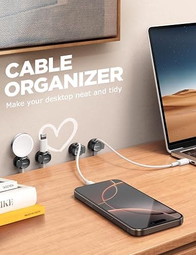 8Pack Cord Organizer [Dual Spring & Clasp, Max Secure] Cable Clips - Chfeila Cable Management, Adhesive Phone Charging Wire Holder for Nightstand/Wall, Home Office Desk Accessories Decor Essentials thumbnail 8