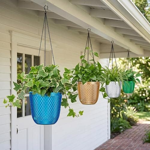 QCQHDU Hanging Planters for Indoor Plants, 2-Pack 7.2 Inch Self Watering Hanging Pots, Plastic Plant Hanger with Drainage Holes and 3 Hooks Chains for Garden Home (Klein Blue) thumbnail 7