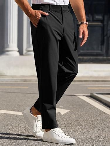 Runcati Mens Stretch Golf Pants Casual Slim Fit Dress Pants Elastic Waist Tapered Work Cropped Trousers thumbnail 2