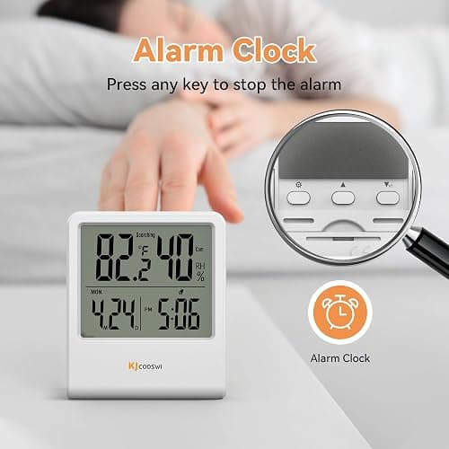 Indoor Thermometer, Room Thermometer and Hygrometer with Clock, Temperature and Humidity Meter with Clock, Double Comfort Indicator, Time, Date(White) thumbnail 5