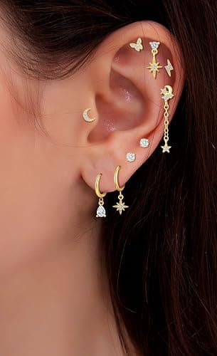 20 Pairs 40pcs Gold Flat Back Earrings Hypoallergenic Cartilage Earring for Women,Mix of 10pcs Hoops,30pcs Studs,Dazzling Helix & Tragus Piercing Jewelry,20G Screw Back Earrings Sets for Multiple Piercing thumbnail 2