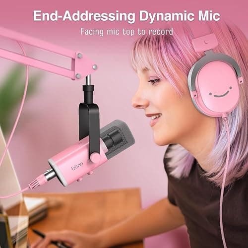 FIFINE XLR Gaming Microphone USB, PC Dynamic Microphone Kit for Vocal, Recording, Podcast, Streaming RGB Mic with Headphone Jack, Mute Button, Boom Arm Stand for Computer/Mixer-AmpliGame AM8T Pink thumbnail 8