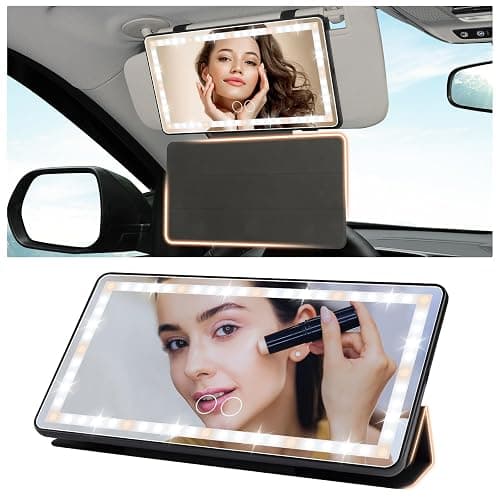 Car Sun Visor Vanity Mirror with Protective Cover, LED Makeup Mirror with 3 Light Modes, Dual Rechargeable Dimmable Touch Control Travel Vanity Mirrors, Universal for Car SUV Truck - Image 1