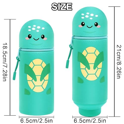 DGTSYAL Kawaii Estuche Escolar de Silicona Blanda 2 en 1, Portalápices de Mesa, Cremallera, Cute Estuche Papeleria de Cremallera (Tortuga) thumbnail 3