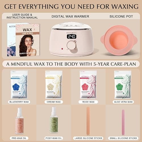 KOTAMU Waxing Kit for Women & Men, Wax Warmer for Hair Removal, Digital Wax Kit with Silicone Pot, Ideal for Face Eyebrow Arm Legs Armpit &Sensitive Skin, Pink Waxing Machine for Home Salon Use thumbnail 3