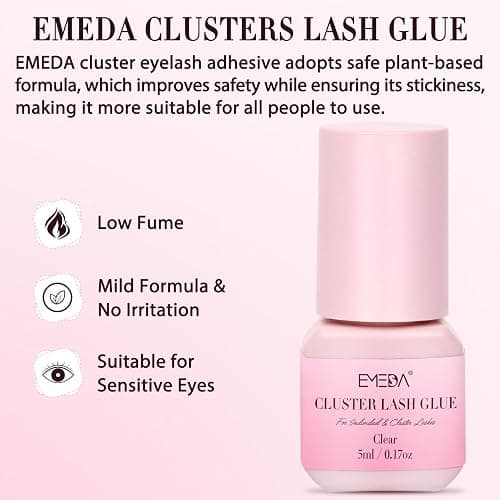 Sensitive Open Eyes Lash Cluster Glue 3s Strong Hold Long Lasting for 2 Weeks, Waterproof Eyelash Adhesive for Sensitive Eyes & DIY Individual & Clusters & Semi-Permanent Lash Extensions (5ml Clear) thumbnail 2