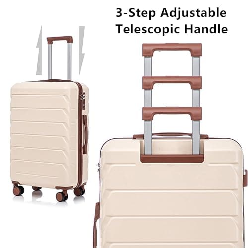 Merax 3 Piece ABS Hardside Luggage Sets Spinner Wheels Suitcase with Lock, Beige, 20/24/28 Inch thumbnail 2