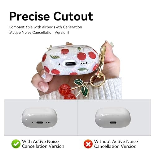 Compatible with AirPods 4 Case, Cute Pretty Aesthetic AirPod 4 Case Cover with Keychain, Soft TPU Protective Shockproof Case for Women Girl (Cherry, for AirPod 4 case) thumbnail 5