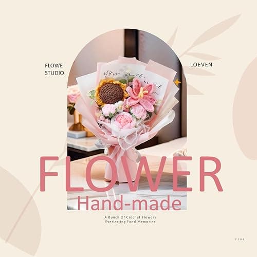 LOEVEN Crochet Flowers, Crochet Flower Bouquet, Crochet Sunflower, Tulip Roses Handmade Knitted Flowers, Carnation, Preserved Flower for Mother's Day, Valentine's Day, Birthday, Graduation (Pink) thumbnail 3