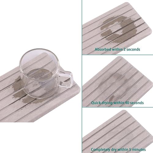 NiuYichee 2 PCS Water Absorbent diatomite Coasters, 8.3" x 4" Water Absorbing Stone Tray for Sink, Stone Drying mat for Kitchen Counter, Stone soap Tray Used for Hand Soaps & toiletries & Plants thumbnail 6