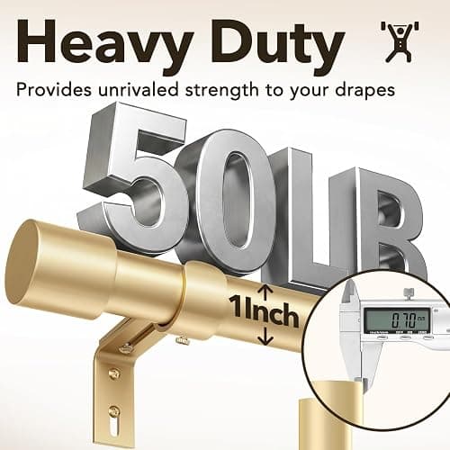 IFELS 2 Pack Heavy Duty Curtain Rods for Windows 28 to 48 Inch, 1 Inch Gold Curtain Rods Set of 2 Pack for Outdoor, Farmhouse, Bedroom, Adjustable Easy Install Drapery Rod (A2,Gold,30"-60"-2Pack) thumbnail 3