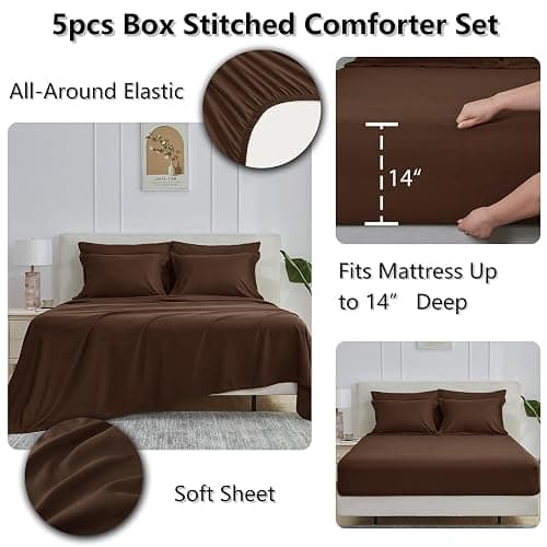 CozyLux Twin XL Comforter Set Brown - 5 Pieces Twin XL Bed in a Bag, Oeko-Tex Certified Bedding Set, All Season Soft Bed Set with Down Alternative Comforter, Sheets, Pillowcase & Sham thumbnail 5