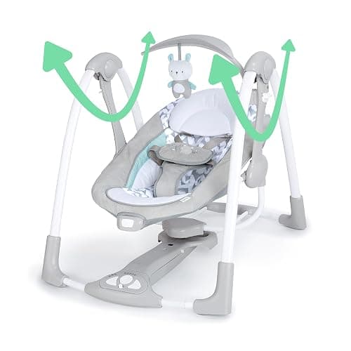 Ingenuity ConvertMe 2-in-1 Compact Portable Automatic Baby Swing & Infant Seat, Battery-Powered Vibrations, Nature Sounds, 0-9 Months 6-20 lbs (Raylan) | Electric Swing to Infant Seat, 5 Swing Settings, Battery-Saving Vibrations, Nature Sounds, USB PowerAdapt Cord, 6-20 lbs thumbnail 6
