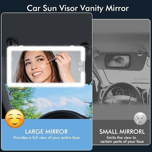 Car Visor Vanity Mirror with Light, Rechargeable Dimmable Touch LED Sun Visor Mirrors, Large Detachable Vanity Makeup Mirror with 3 Color Modes for Truck SUV Car Accessories Essential for Women(White) thumbnail 8