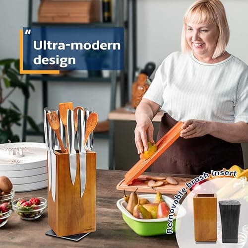 Fimaten universal magnetic knife block without knives-360° rotatable magnetic knife holder made of fine acacia wood, Extra large magnet knife storage for knives and utensils for a quality kitchen life thumbnail 6