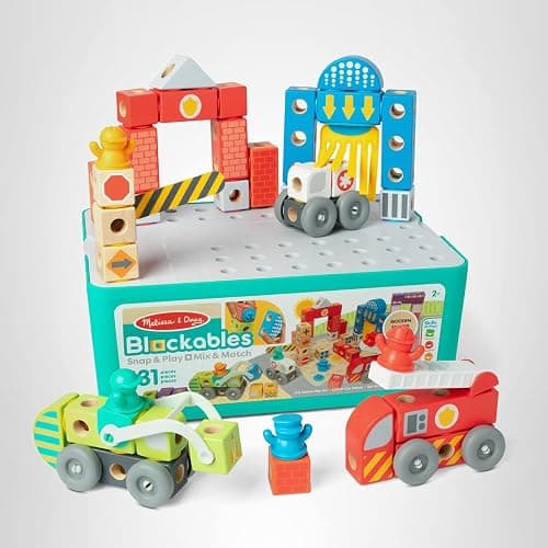 Melissa & Doug Blockables™ Deluxe City Snap and Play Amazon Exclusive, Mix and Match Connectable Wooden Building Blocks Play Set with Storage Bin and Play Lid (122 Pcs) - FSC Certified thumbnail 10